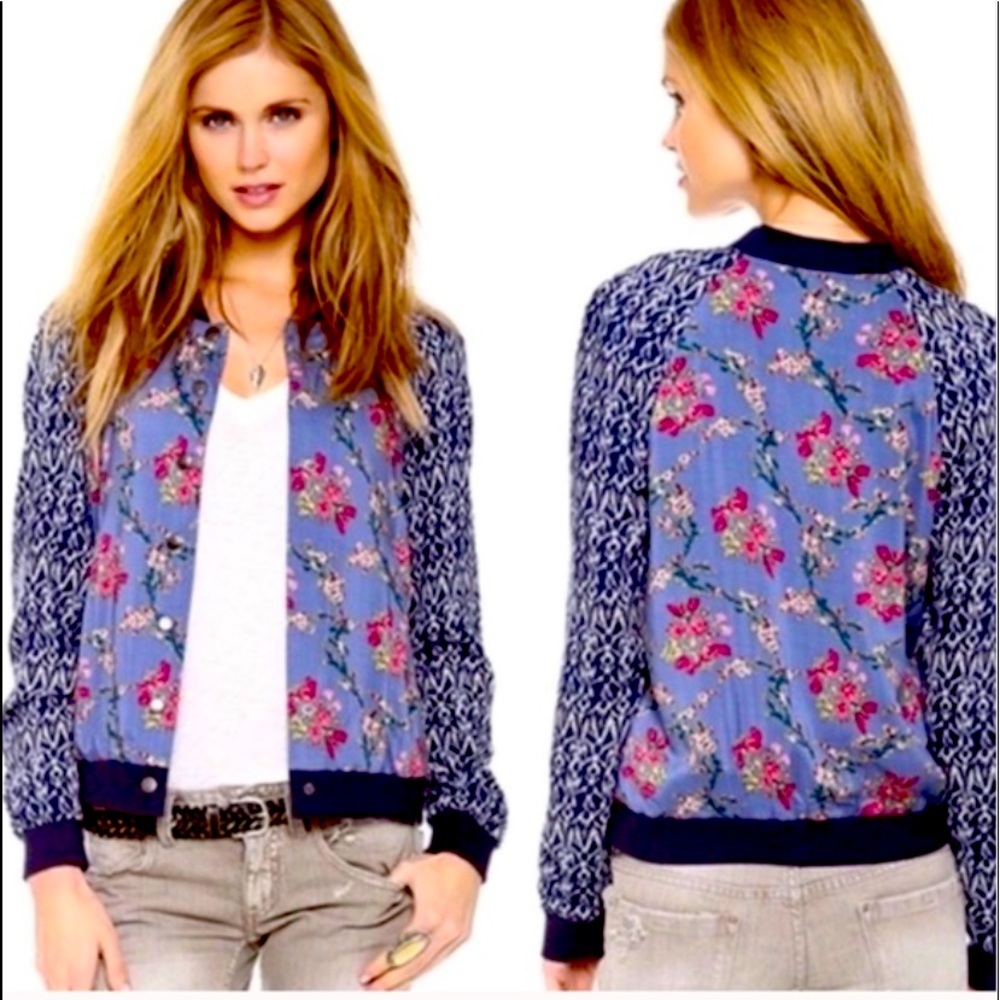 FREE PEOPLE FLORAL IKAT BOMBER JACKET SZ SMALL